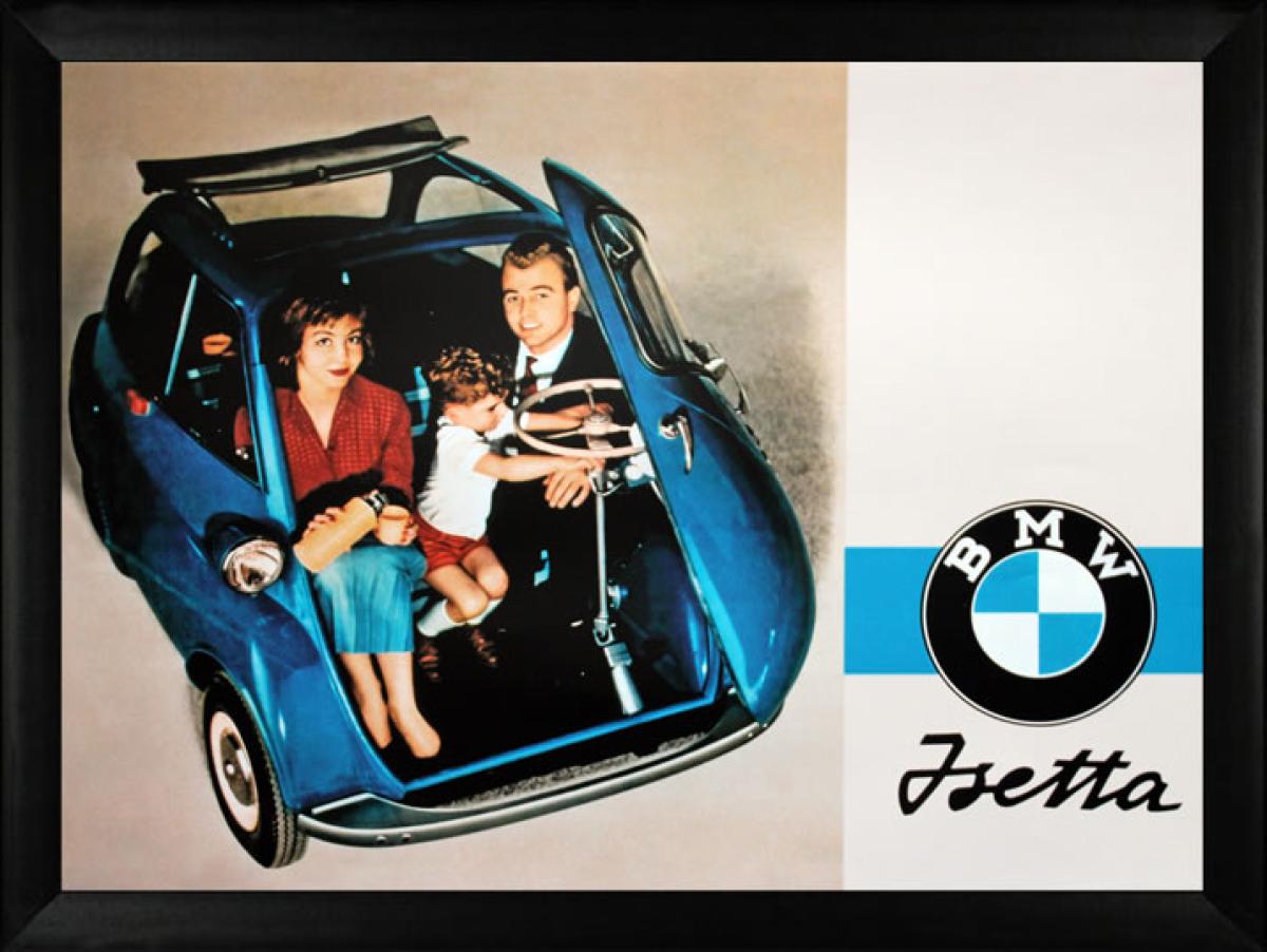 Plakat BMW Isetta mit Bilderrahmen, schwarz